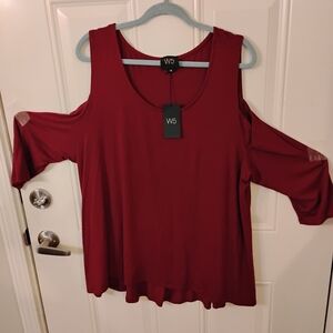 W5 Women's Burgundy Cold Shoulder Blouse